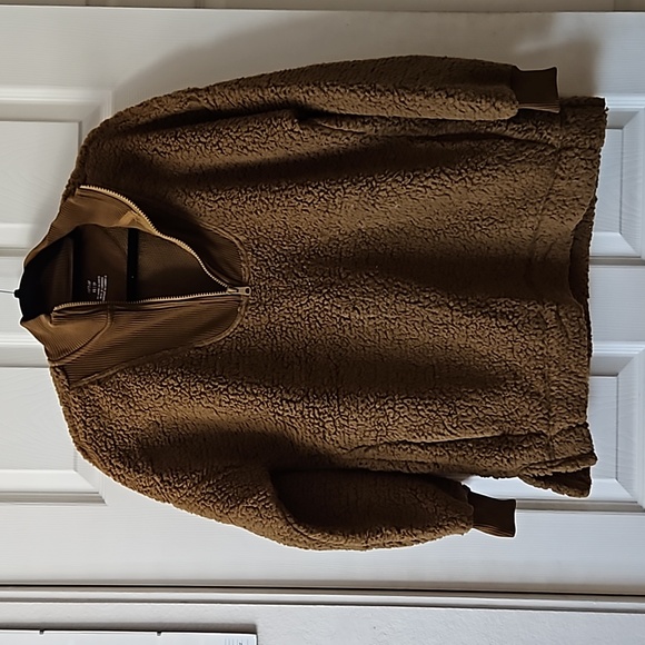 Aerie,NWT,Sherpa Fleece 1/4 Zip Pullover Teddy Sweater Long Sleeve Brown Size XS - Picture 2 of 12